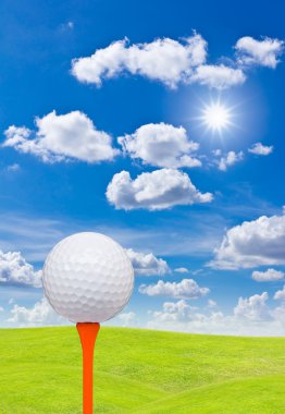 Golf topu ve yeşil çim sahada