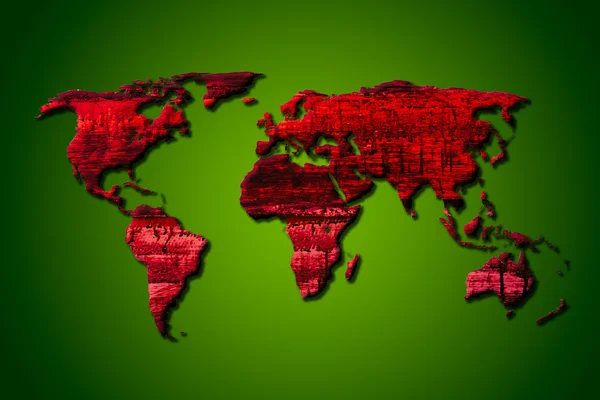 Mapa del mundo de madera roja con ruta de recorte —  Fotos de Stock