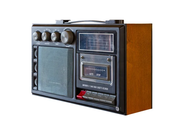 老式收音机和盒式磁带播放器孤立与剪切路径 — 图库照片