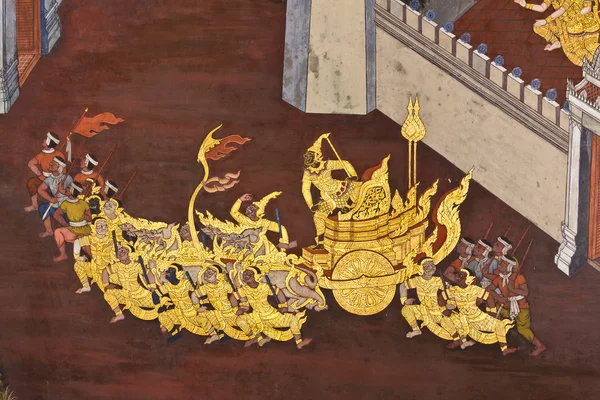 Pintura tradicional estilo tailandês na parede do templo — Fotografia de Stock