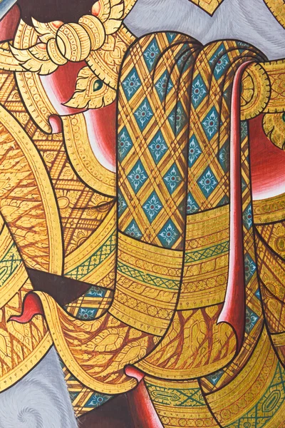 Tradiční thajské stylu malování na zdi chrámu — Stock fotografie