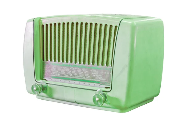 Винтажное зеленое радио, изолированное с клиппинговой дорожкой — стоковое фото