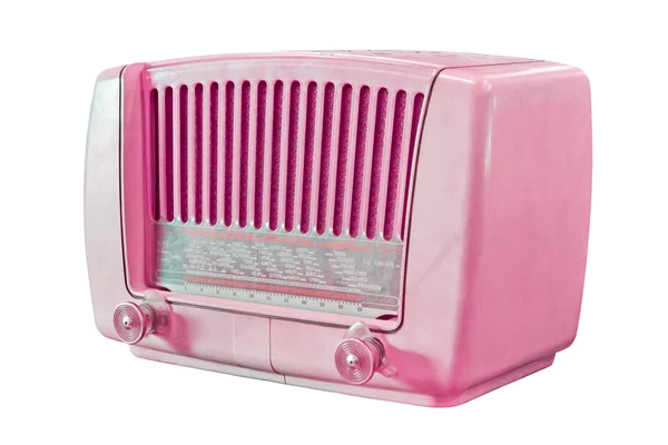 クリッピング パスで分離されたピンクのビンテージ ・ ラジオ — ストック写真