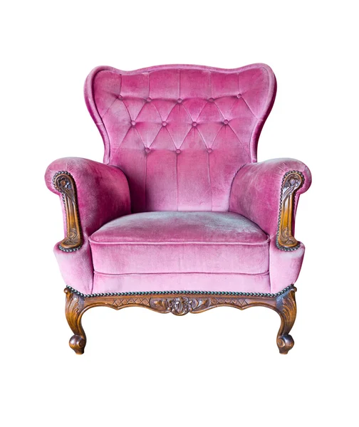 Винтажный розовый роскошный кресло изолирован с вырезкой дорожки — стоковое фото