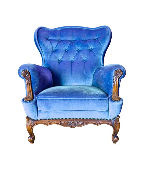 Vintage blue luxusní křeslo izolované s ořezovou cestou — Stock fotografie