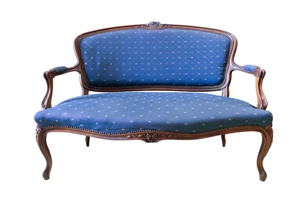 Starodawny luksus niebieski fotel na białym tle ze ścieżką przycinającą — Zdjęcie stockowe