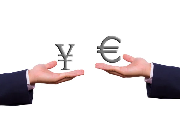 Cambio de manos euro y yen signo —  Fotos de Stock