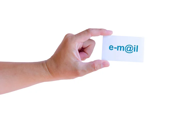 Hand holding e-mail card isolated — Stock Photo, Image