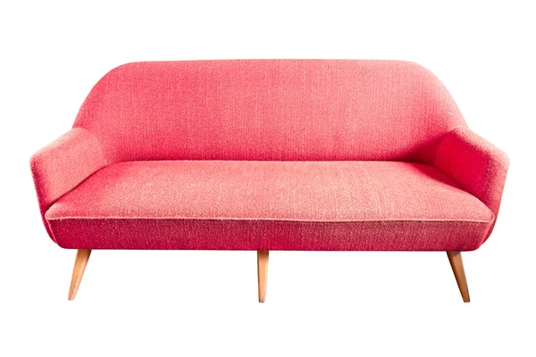 Красный диван с дорожкой — стоковое фото