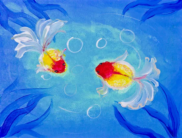 Malerei von Goldfischen im Wasser — Stockfoto