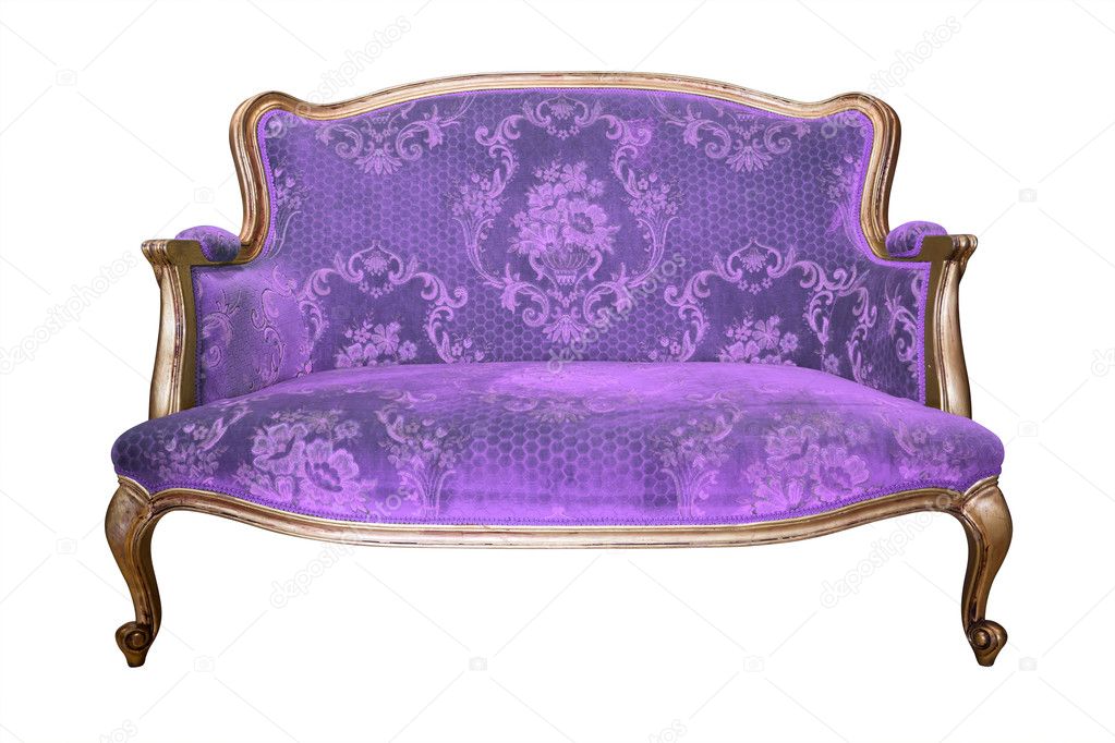 Vintage purple luxury armchair isolated with clipping path