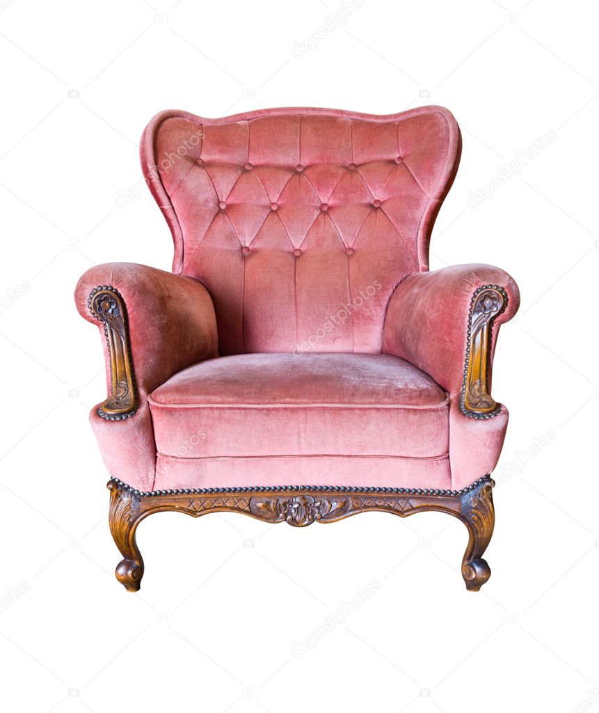 Vintage pink luxury armchair isolated with clipping path