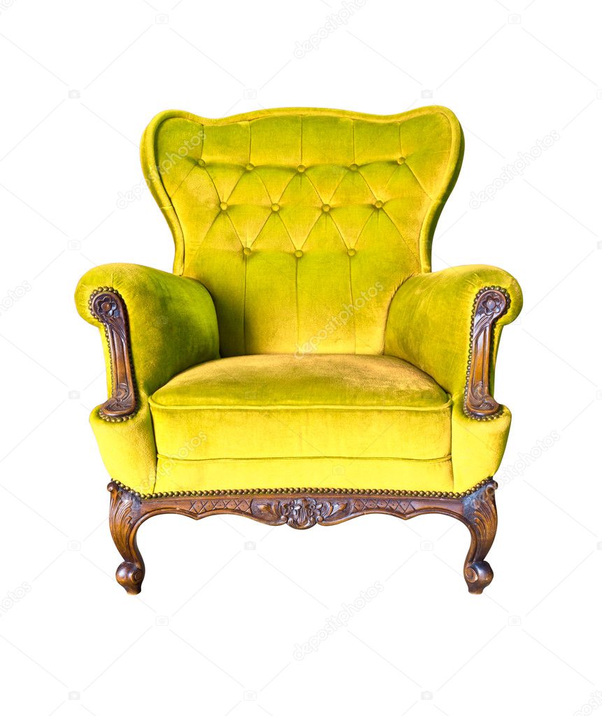 Vintage yellow luxury armchair isolated with clipping path