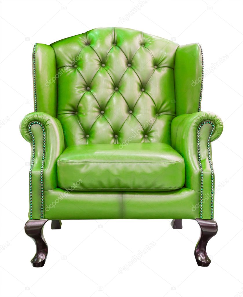 Green luxury armchair isolated with clipping path