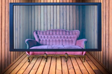 ahşap Oda geniş ekran televizyon