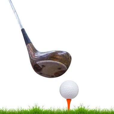 Golf topu ve sürücü yeşil çimenlerin üzerinde