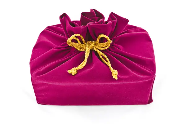 Pink fabric gift bag isolated — Stock Photo, Image