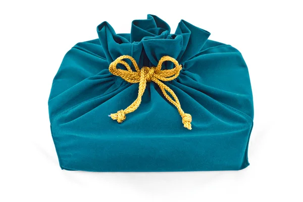 Blue fabric gift bag isolated — Stock Photo, Image