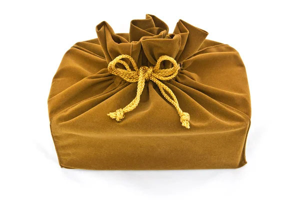 Brown fabric gift bag isolated — Stock Photo, Image