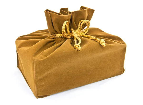 Green fabric gift bag isolated — Stock Photo, Image