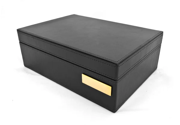 Black leather box on white background — Stock Photo, Image