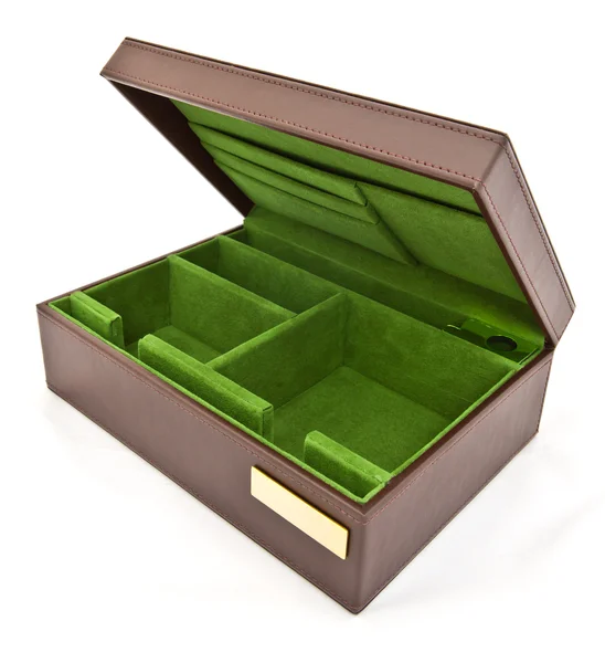 白い背景の上の緑の革のボックス — ストック写真