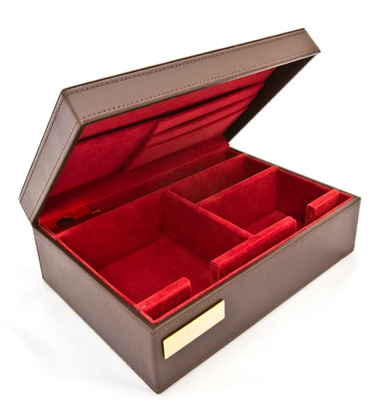 Červená kožená krabice na bílém pozadí — Stock fotografie
