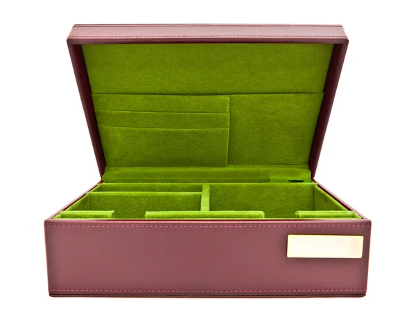 Зеленая кожаная коробка на белом фоне — стоковое фото