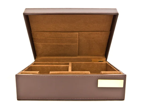 Hnědá kožená krabice izolovaných na bílém pozadí — Stock fotografie