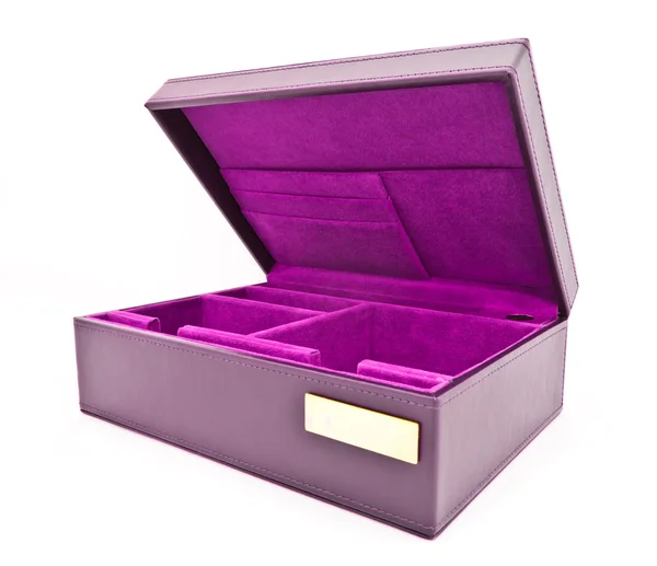 Фиолетовый кожаный ящик на белом фоне — стоковое фото