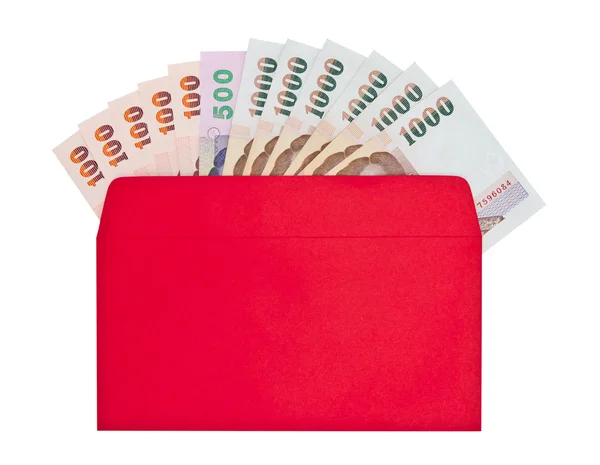 Pengar i rött kuvert för ge till på kinesiska nyåret wit — Stockfoto