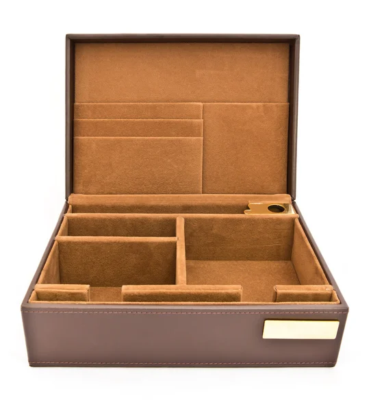 Caixa de couro marrom isolado no fundo branco — Fotografia de Stock