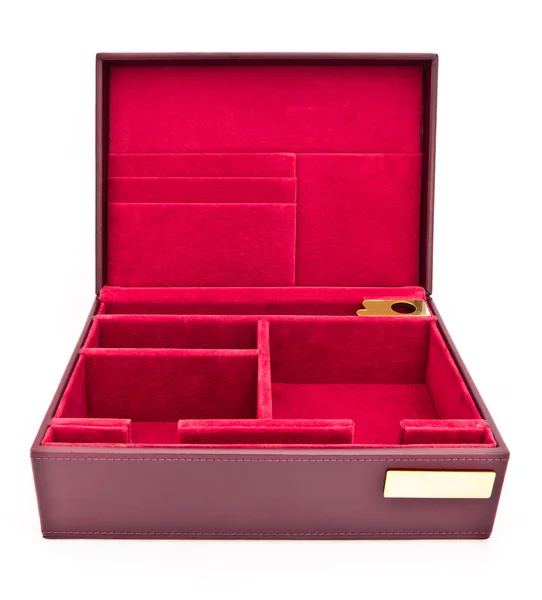 Красная кожаная коробка на белом фоне — стоковое фото