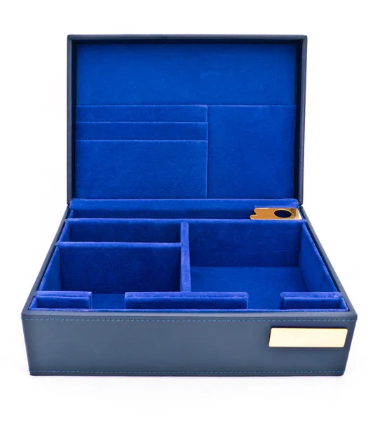 白い背景で隔離された青い革のボックス — ストック写真