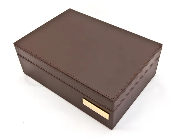 Caixa de couro marrom isolado no fundo branco — Fotografia de Stock