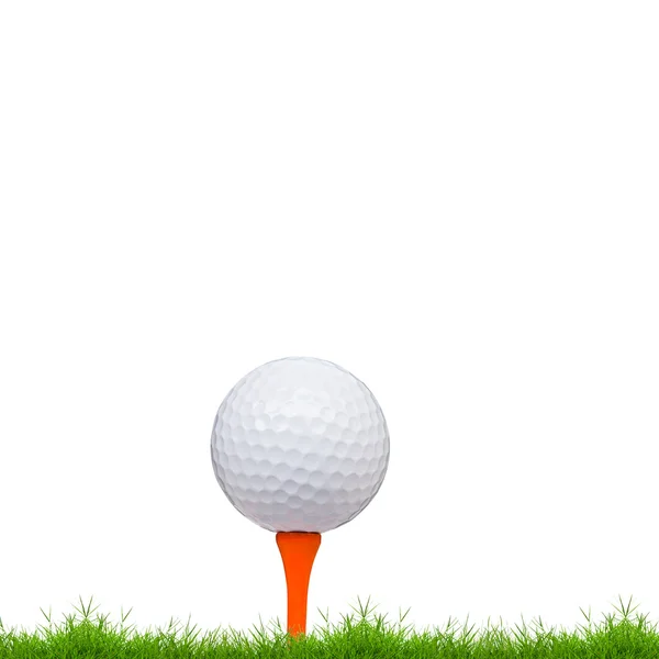 Piłeczki do golfa i herbata na zielonej trawie na białym tle — Zdjęcie stockowe