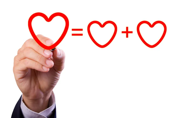 Hand schrijven liefde wiskundige vergelijking van hart — Stockfoto