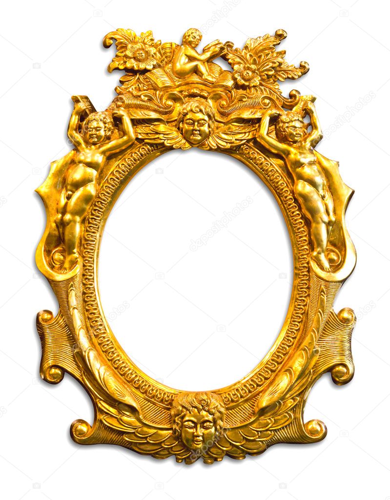 Golden sculpture frame isolated with clipping path