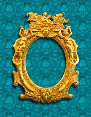 Golden sculpture frame with clipping path clipart