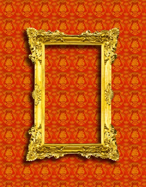 Frame of golden wood on the wallpaper — Stock Photo, Image