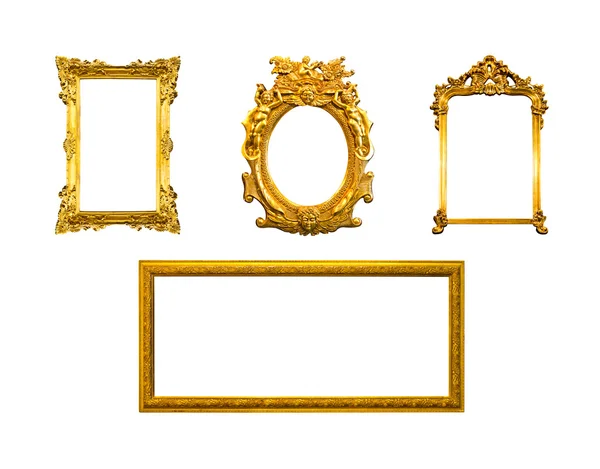 Quadro de madeira dourada isolada sobre fundo branco — Fotografia de Stock