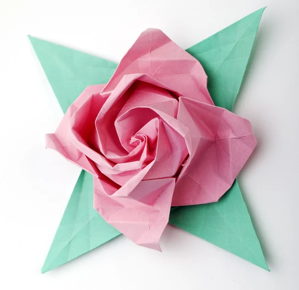 Origami een roze roos Rechtenvrije Stockfoto's