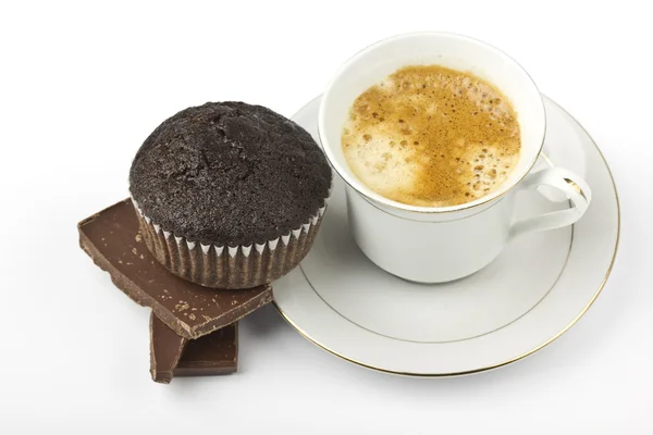 Coffee and cake with dark chocolate — Stock Photo, Image