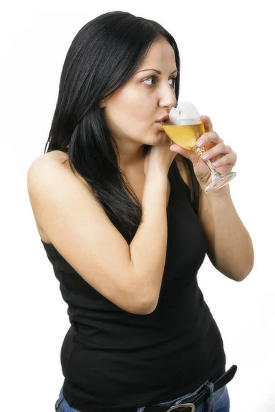 Mujer con vino de vidrio — Foto de Stock
