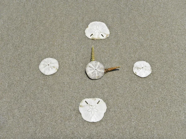 Sea Shell clock on smooth sand — Stock Photo, Image