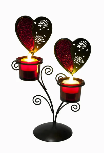 Lucerna srdce tvar s falešnou svíčkou izolované na bílém pozadí — Stock fotografie