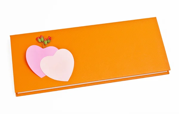 Orange love diary with two small notes — Stock Photo, Image