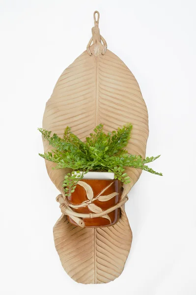 Keramik trockenes Bananenblatt mit Blumentopf — Stockfoto