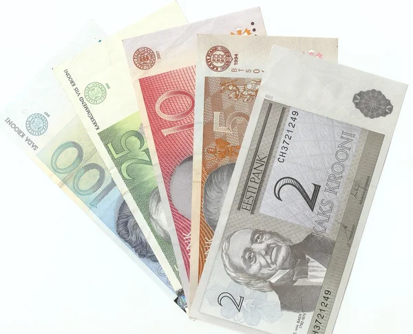 Alte estnische Banknoten - 2, 5, 10, 25 und 100 estnische Kronen. die Front si — Stockfoto