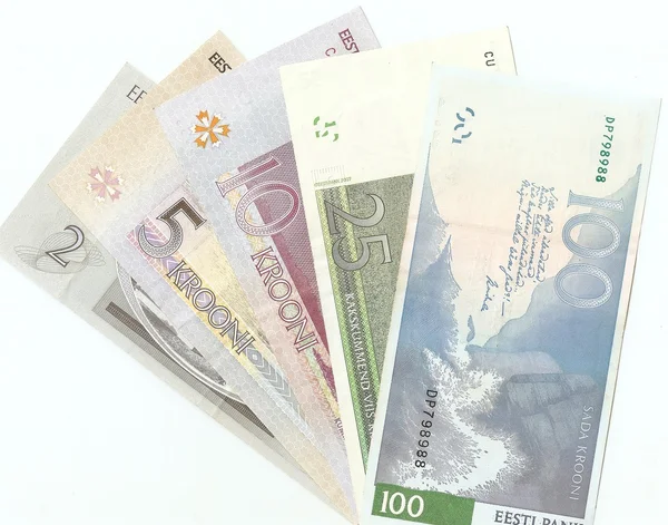 Régi bankjegyek észt - 2, 5, 10, 25 és 100 észt kroons. A flip sid Stock Fotó